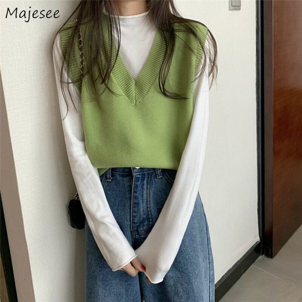 

women's vests sweater vest women solid autumn winter all-match leisure outerwear knitted v-neck sleeveless female elegant chic simple h, Black;white