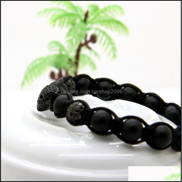 

charm bracelets 10pcs/lot 8mm natural matte agate stone black cz heart skl braided european american weaving mens bracelets drop del dhzxq, Golden;silver