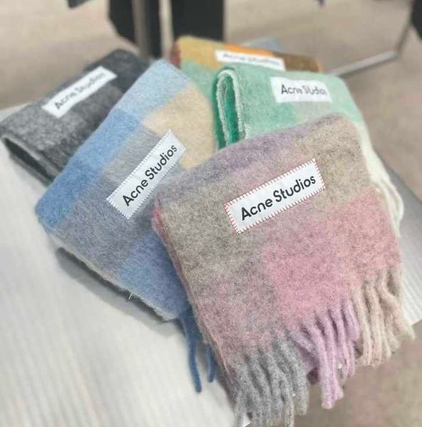 

acne designer acne scarf wang feinvacne studios autumn and winter plaid multicolor mohair scarf wool blend wm quwb, Blue;gray
