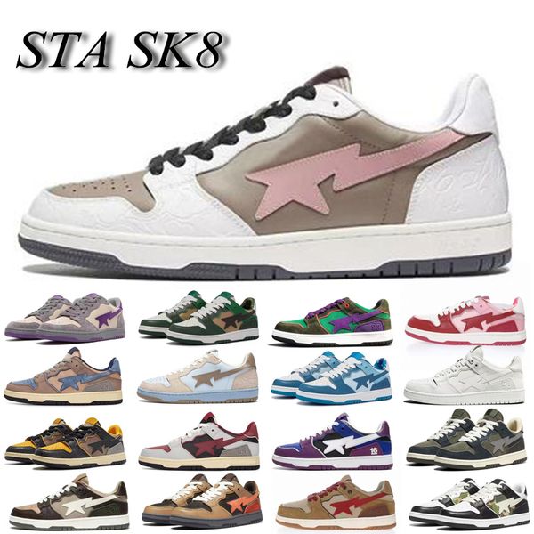 

2022 bapesta bapestas baped sta casual shoes sk8 low men women black white pastel green blue suede pink mens womens trainers outdoor sports