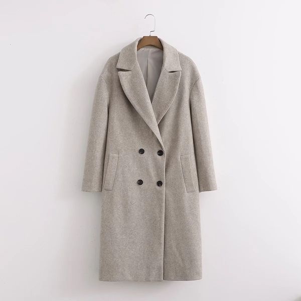 

women's wool blends oversized double-breasted casual faux coat autumn winter women outwear long sleeve female en overcoat 221117, Black