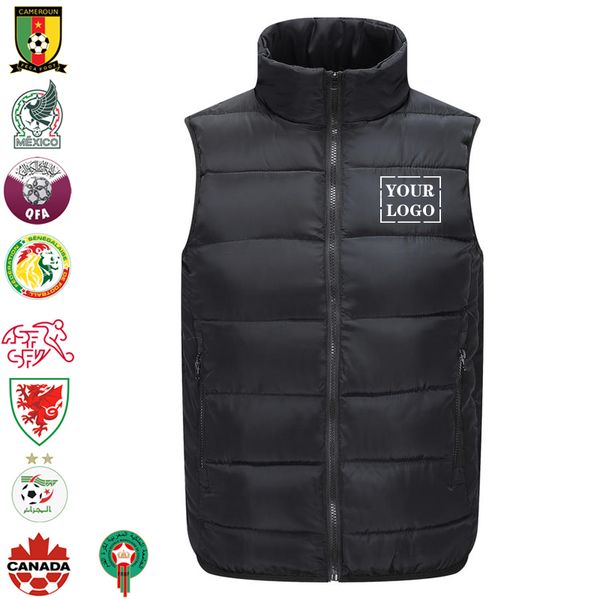 

casual men's vests soccer winter down coat personal group custom printed algeria cameroon canada mexico morocco qatar senegal wales swi, Black;white
