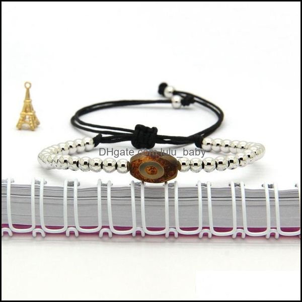 

charm bracelets religious fashion jewelry 10pcs/lot 8mm dzi eye agate stone with gold sier rose brass beads rame bracelets drop deliv dha5u, Golden;silver