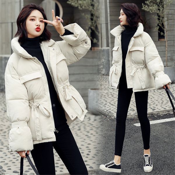 

women's down parkas winter hooded long sleeve solid color black cotton-padded warm loose jacket women fashion outwear basic 221117