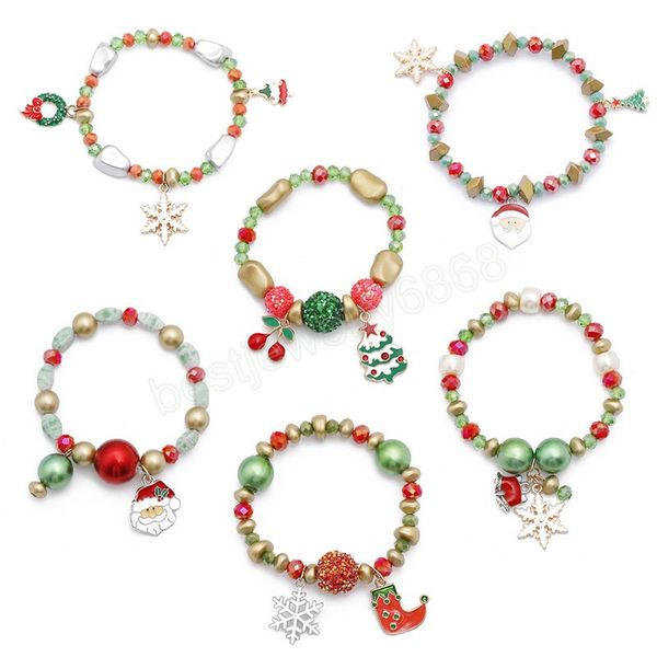 

christmas colorful beaded bracelet for women santa claus bell deer socks pendent bracelets christmas party charm jewely gifts, Golden;silver