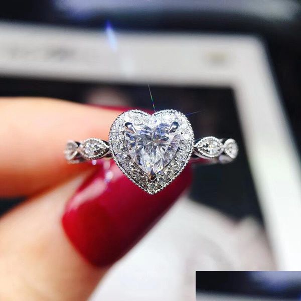 

cluster rings cubic zircon diamond ring band finger heart shaple women rings engagement wedding fashion jewelry drop delivery dhvkt, Golden;silver