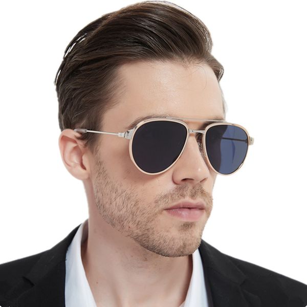 

quality ct325s classical pilot sunglasses for men uv400 hd lens metal titanium bigrim polarized eyeglasses 59-19-145 for prescription goggle, White;black