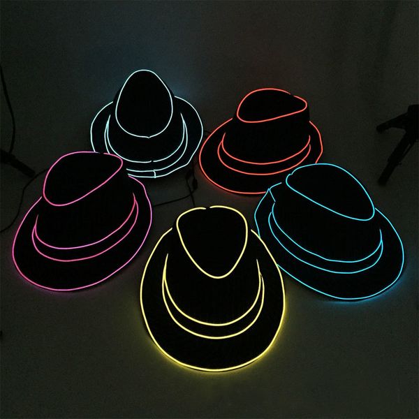 

wide brim hats bucket light up wire jazz glow gentleman cap neon wedding birthday party costumes led dance suit christmas navidad 221118, Blue;gray