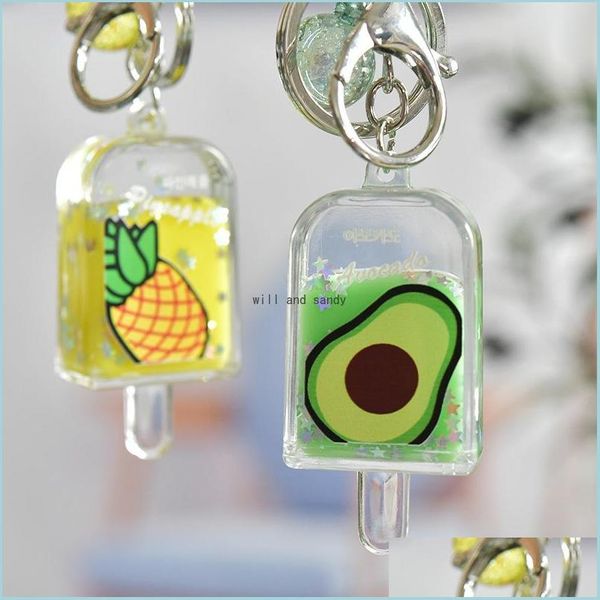

key rings acrylic quicksand key ring fruit ice cream oil liquid keychain couple car handbag hangs for women student fashion jewelry dhhvm, Slivery;golden
