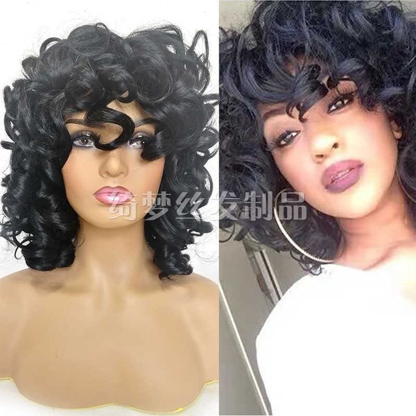 

women's wigs black short curly hair high temperature silk simulation