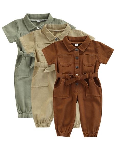 

rompers girls casual long sleeve jumpsuit fashion solid color lapel pocket single-breasted playsuits pants 221117, Blue