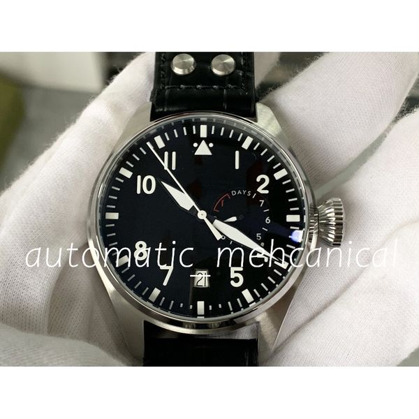 

designer watches 46mm big size mechanical automatic movement watch auto date display solid heavy lether strap self-wind men wristwatch super, Slivery;brown