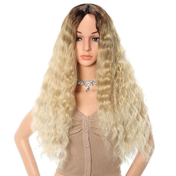 

women's wigs chemical fiber fashion middle gth gradual change small roll head cover, Black