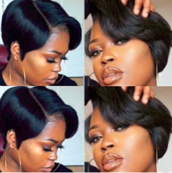 

women's wigs straight simulated scalp partial short hair, Black
