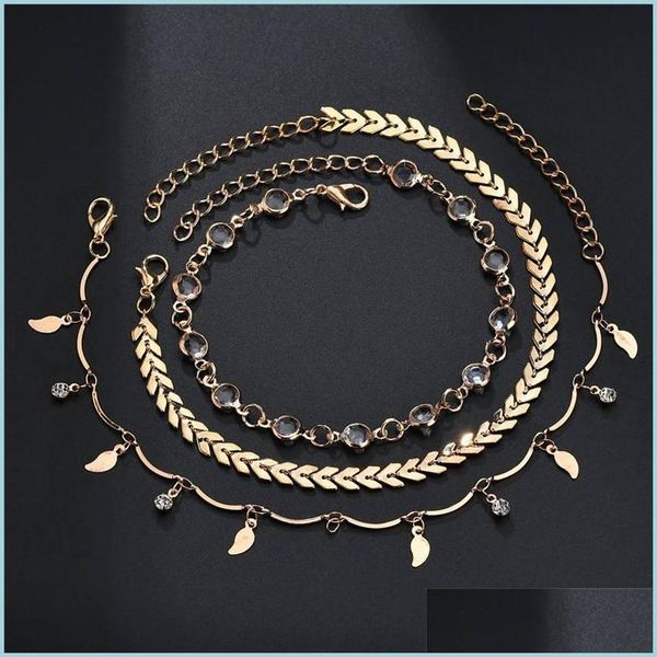 

anklets arrow leaf tassel anklet chain gold chains diamond mtilayer wrap foot bracelet women fashion jewelry drop delivery dhmk4, Red;blue