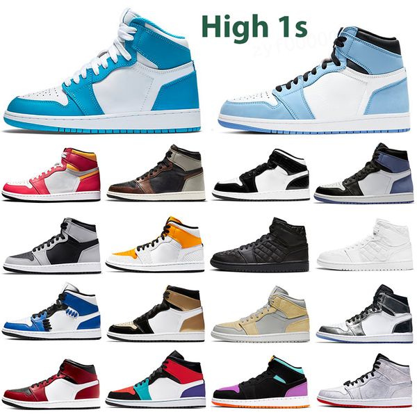 

jumpman 1 mens basketball shoes high unc university blue 1s gold mocha cactus jack obsidian banned bred toe men women trainer sports sneaker, Black