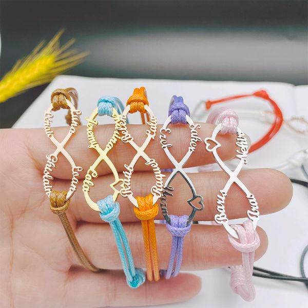 

charm bracelets mydiy personalized infinity adjustable colorful leather bracelet custom name stainless steel kids gift for mom jewelry 22111, Golden;silver