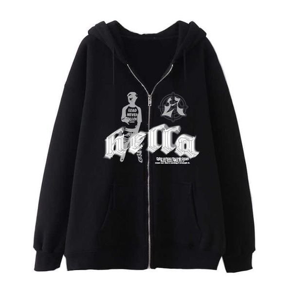 

women's jackets 2022 street hip hop gothic y2k black zip hoodie men and women rock sweater hoodie jacket t221105, Black;brown