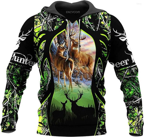 

men's hoodies camo flag art 3d deer hunting print hoodie, Black