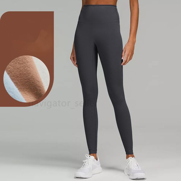 

lu-jr911 plush yoga pants womens brushed outfit running slim pants exercise high waist warm fitness wear girls elastic skinny