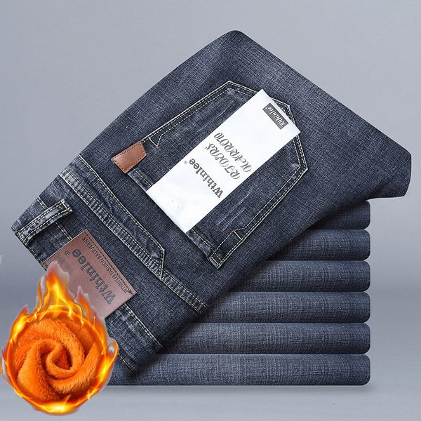 

men's jeans soft and comfortable men's plus velvet thick jeans high-quality casual straight-leg denim trousers male brand stretch, Blue
