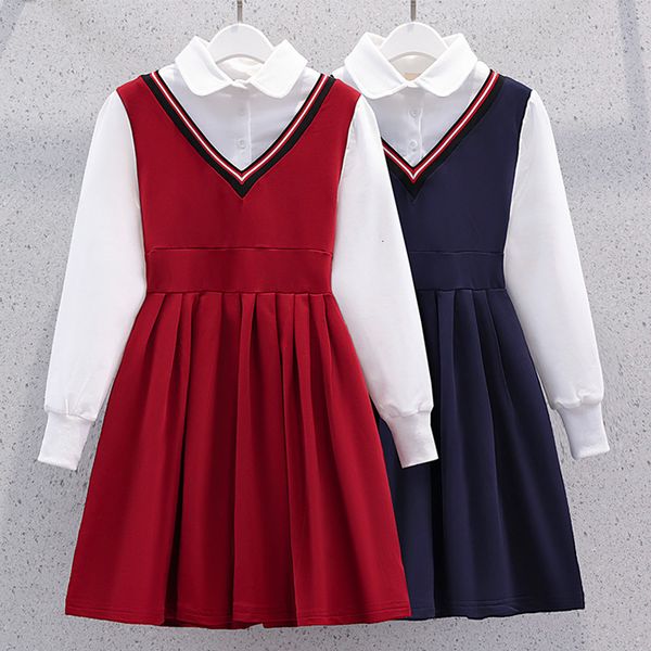 

girls dresses school uniform teenagers for clothes kids dress baby children clothing vestidos spring costume 6 8 10 12 y years 221117, Red;yellow