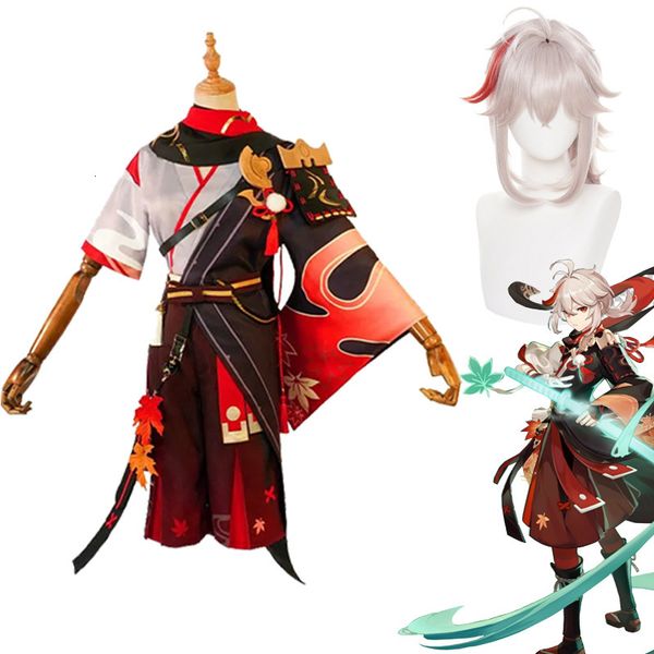 

anime costumes kaedehara kazuha genshin impact cosplay kimono warrior full uniform wig halloween carnival suit 221118, Black