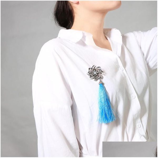 

pins brooches pins brooches 2 color arrival crystal vintage sier flower handmade tassal brooch for women jewelry blue red tassel dr dhyou, Gray