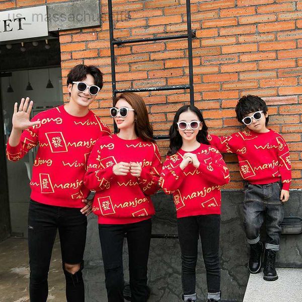 

family matching outfits 2022 autumn and winter clothes bright red parent-child clothes new year's fortune happy family l221108, Blue