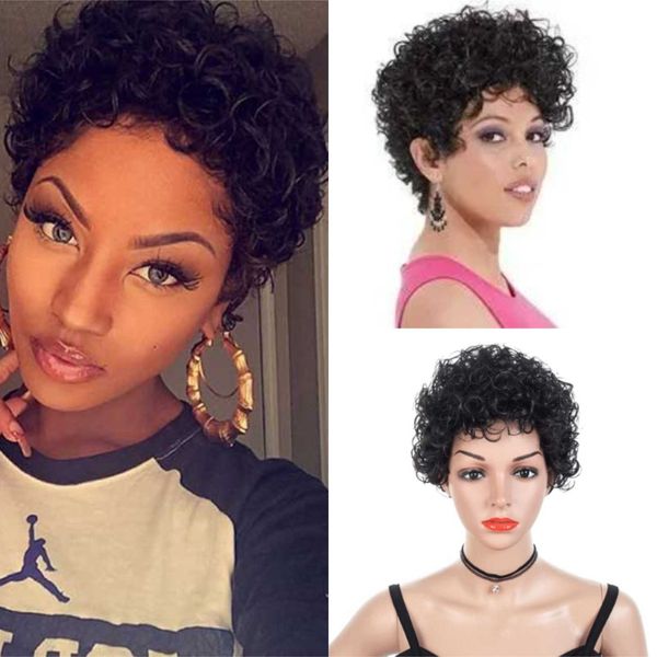

women's wigs explosion outside small curly short hair ffy black