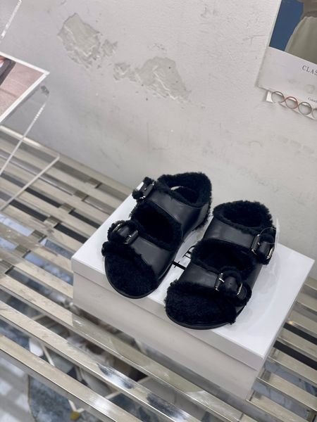 

2022 luxury sandal design wool lining leather upper warm fashion, Black