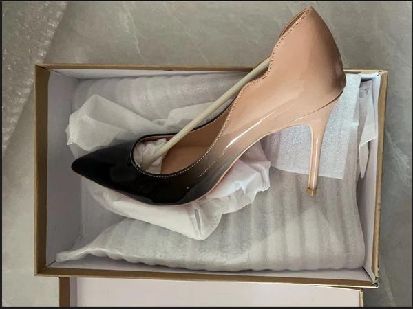 

22 brand pumps high heel shoes wedding shoe real leather pointed toes women nude black waves patent leathers 8  12cm size 34-44