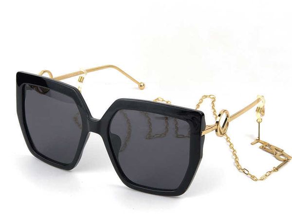 

new verson fashion design woman sunglasses 0410s square plate frame pop simple style with ear chain uv 400 protective glasses quality, White;black