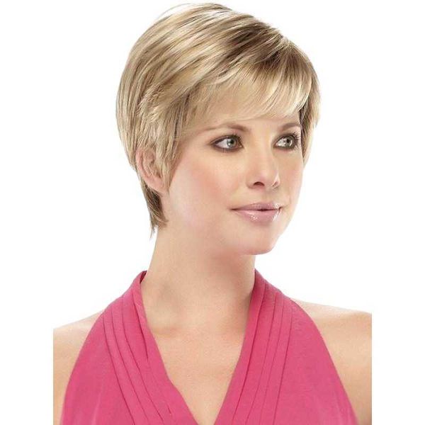 

women's wigs straight short hair slanted bangs gradual golden, Black