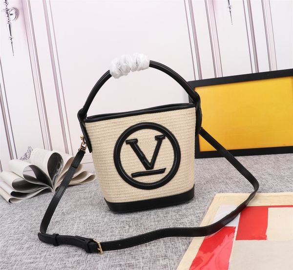 

luxury fashion woven raffia grass bag totes bag news korean womens portable cross body bucket shoulder bag