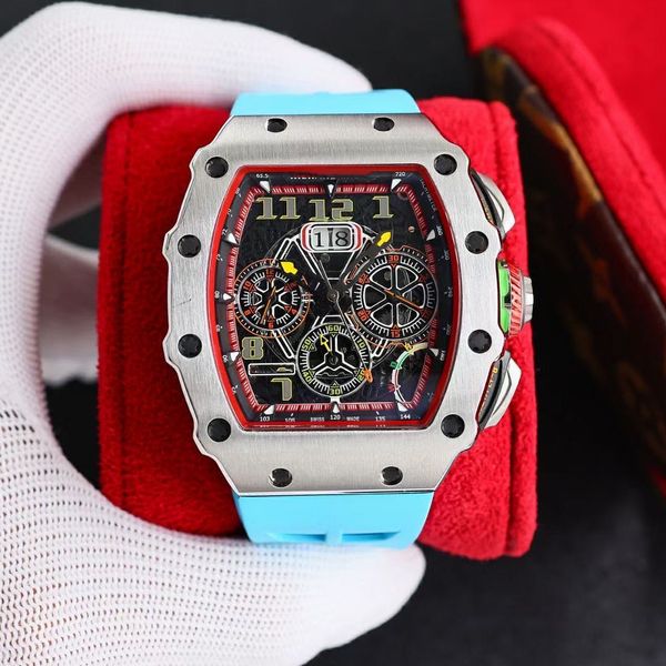 

classic fashion fully automatic stainless steel watch rubber strap sapphire glass dimensions long 49 mm wide 41mm thickness 15mm christmas g, Slivery;brown