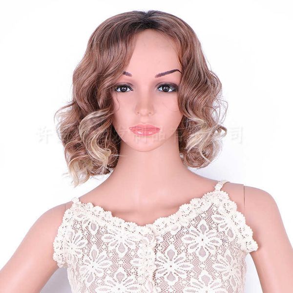 

women's wigs selling small medium short curly hair gradient chemical fiber high temperature silk head cover, Black