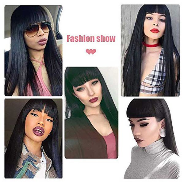 

women's wigs 26 inch long straight hair simulated scalp banged, Black