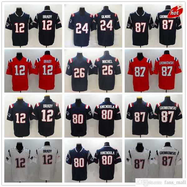 

football new england''patriots''new jerseys 12 brady 24 stephon gilmore 26 sony michel 80 amendola 87 cronkowski jersey&, Black;red
