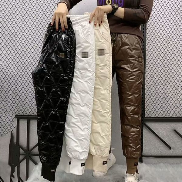 

womens pants capris autumn cotton trousers for snow outerwear winter high waist thick casual feet harem warm 221118, Black;white