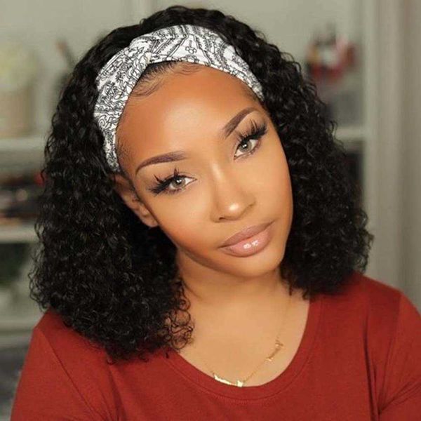 

women's wigs puffy small ice ribbon short curly hair afro scarf, Black