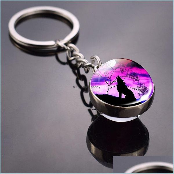 

key rings glass cabochon ball animal fl moon wolf keychain double sided time gem key ring bag hanging fashion jewelry drop delivery dht1j, Slivery;golden