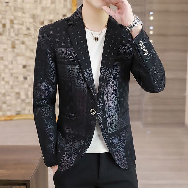 

men's suits blazers luxury party prom mens flowers design contrast collar dress dinner homme slim fit suit coat jacket plus size 3xl 22, White;black