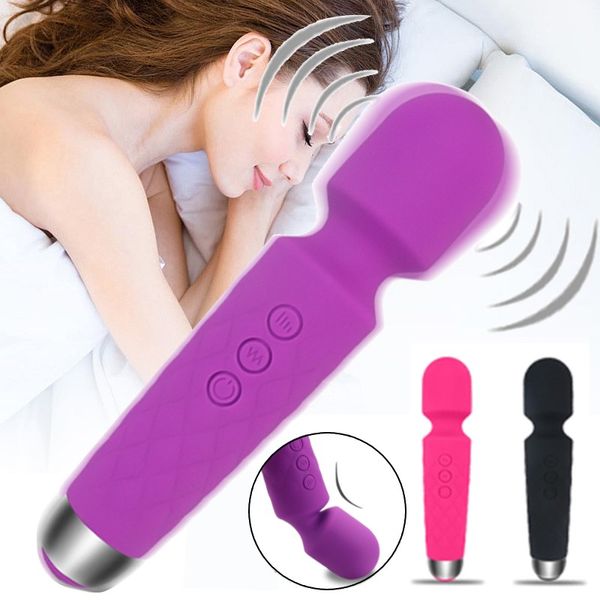 

costumes powerful wand massager with 8 speeds 20 vibration modes usb rechargeable personal massager magic for back neck sho, Black