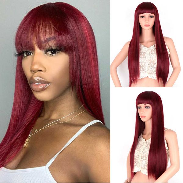 

women's wigs style animation cos wine red qi liu haichang straight hair chemical fiber high temperature silk, Black