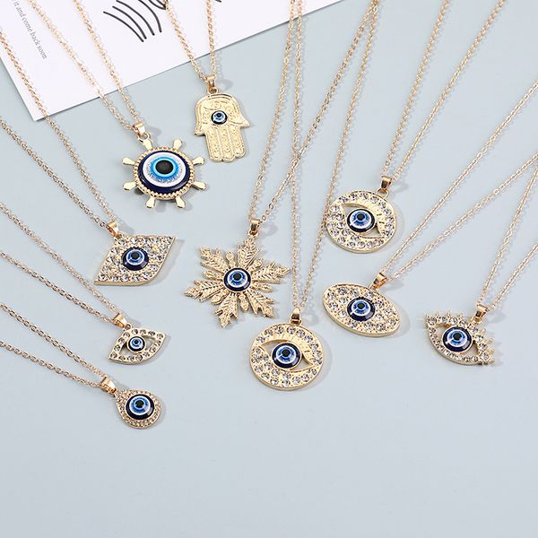 

crystal hand hamsa evil eye necklace for womenturkish blue eye sweater clavicle chain jewelry, Silver