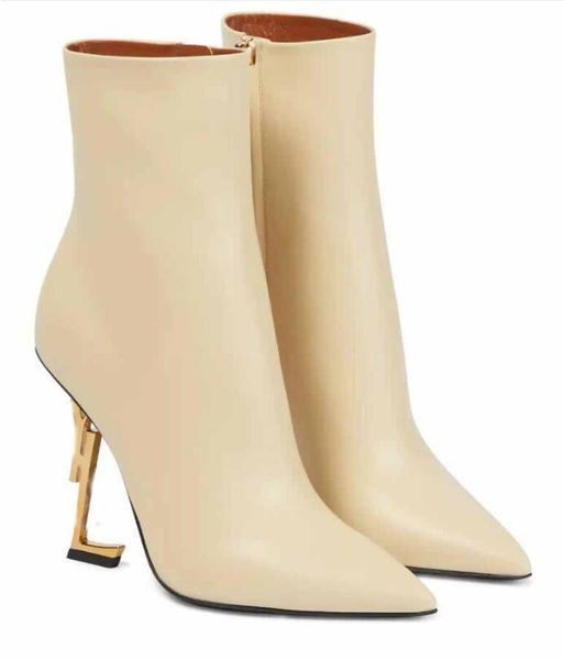 

elegant ankle boot shoes opyum booties woman high heels women autumn calf leather pointed toe black white luxury brands with box