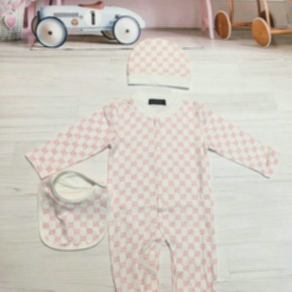 

kids designer Romper baby boy girl Long sleeve crew neck cotton clothes  Children sweater one-piece onesies luxur letter Jumpsuits hat 3pc, White