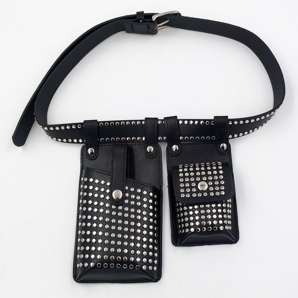 

waist bags 2pcs rivets belt bag for women punk motorcycle waist bags female fanny pack crossbody function chest bag hip hop phone purse 2211