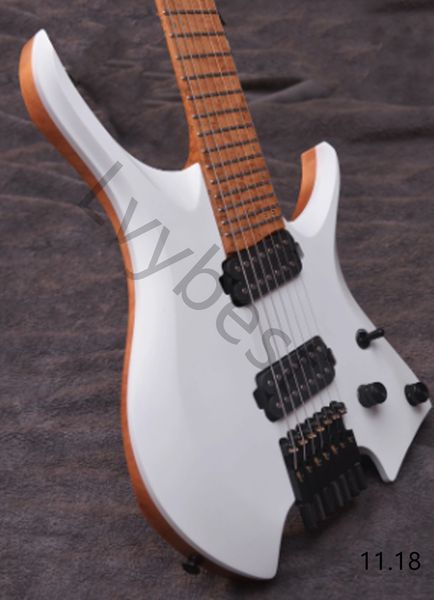 

lvycustomized electric guitar 2022 fanned frets 7 strings headless white white color roasted maple neck